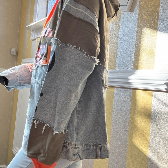 Graphic Hoodie with Denim Patchwork - Picture 5 of 5